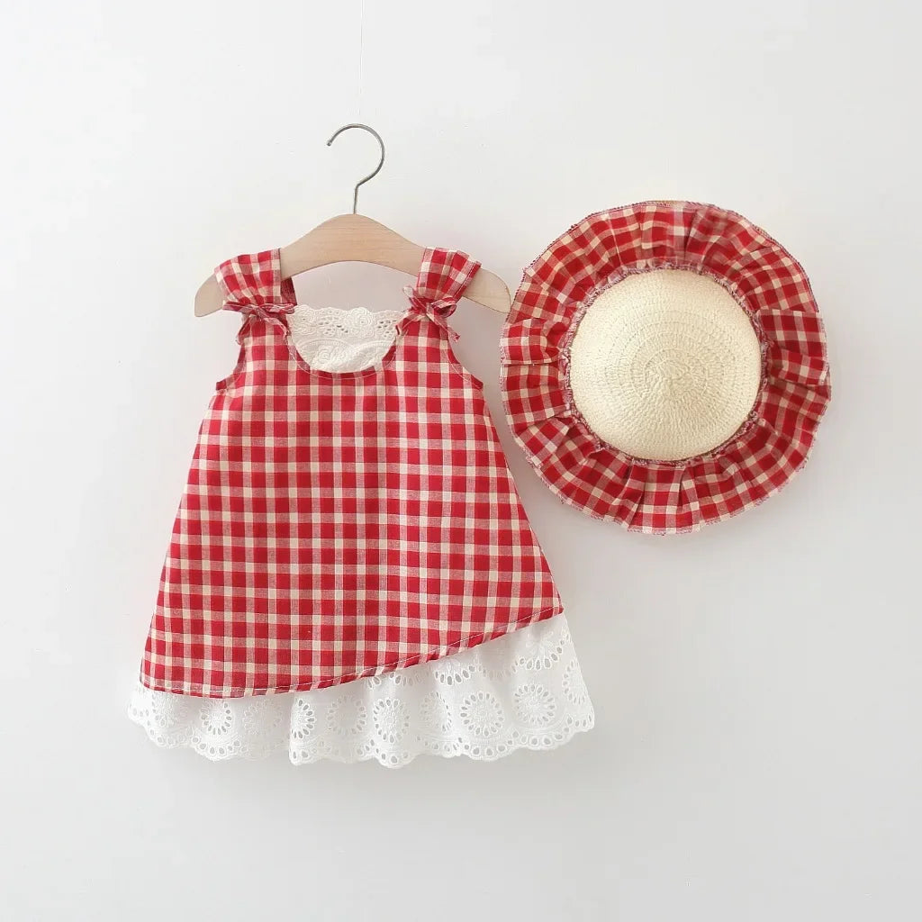 Vestido Infantil Xadrez + Chapéu