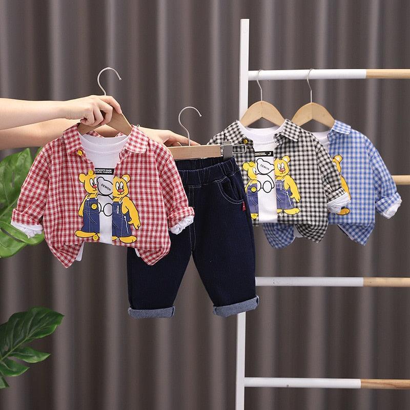 Conjunto Urso Camisa Xadrez 3 Peças