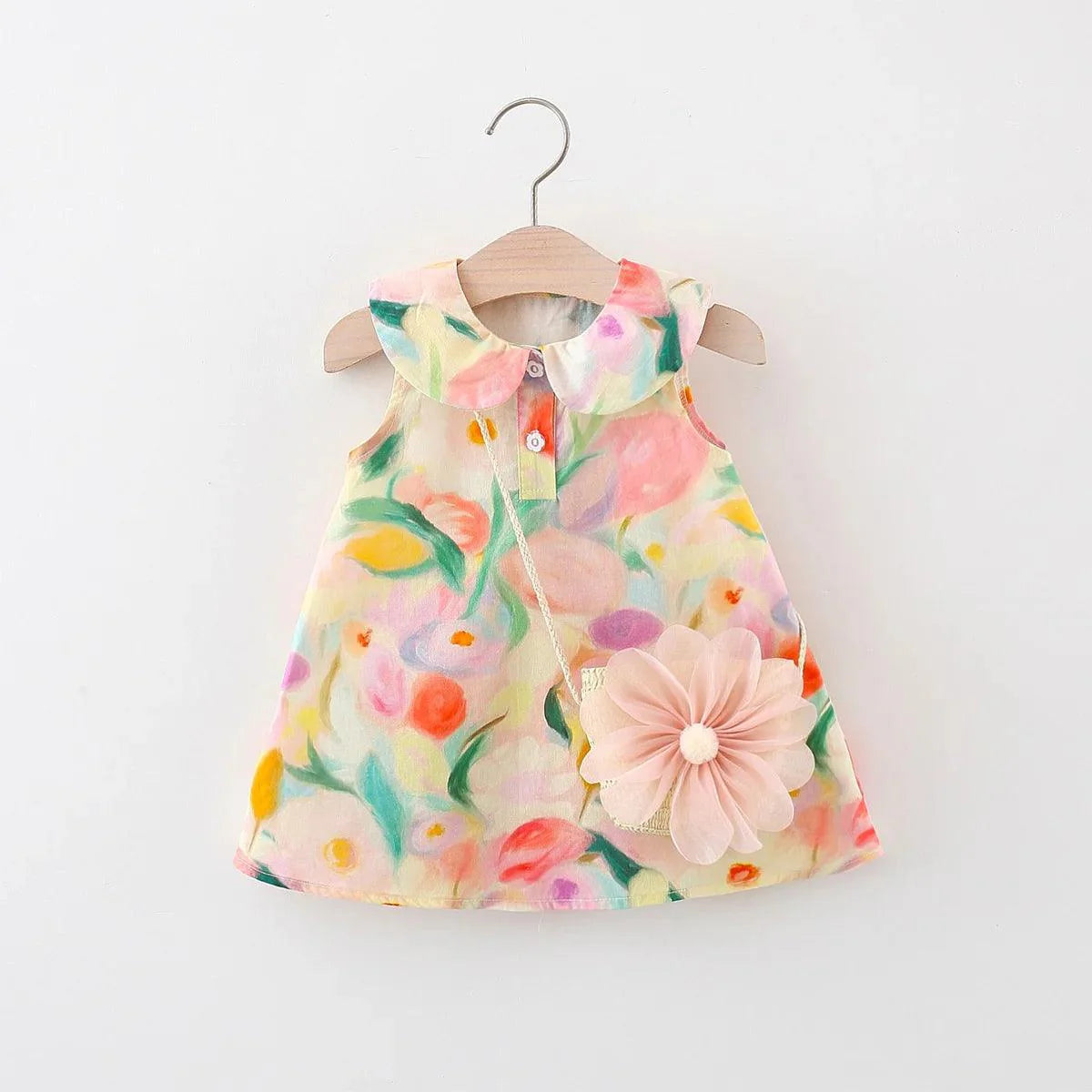 Vestido Infantil Floral + Bolsinha Flor