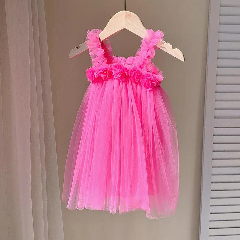 Vestido Infantil Tule Flor Vintage