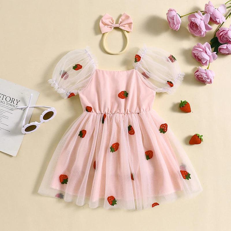 Vestido Infantil Clássico Moranguinho + Tiara